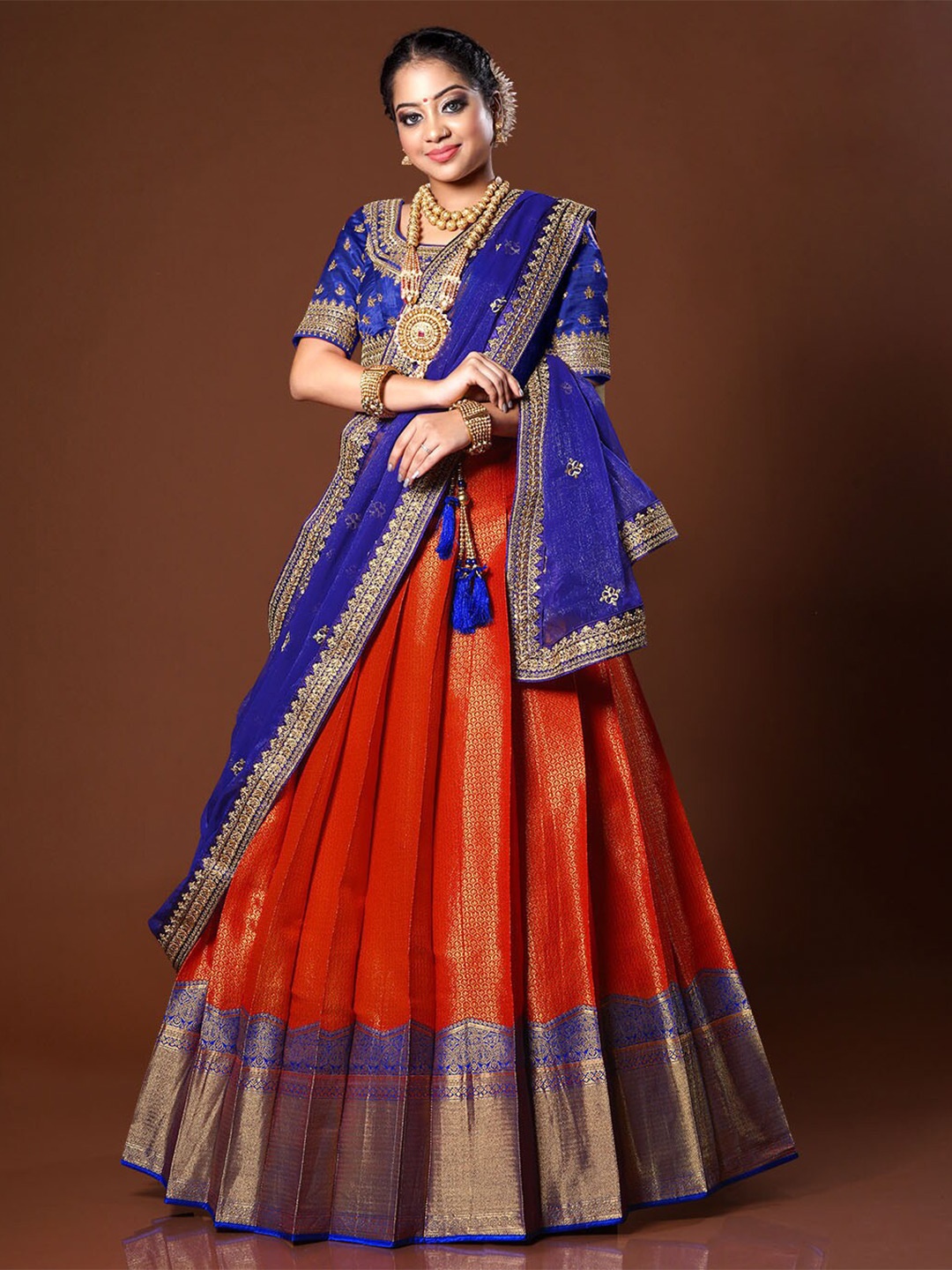 

HALFSAREE STUDIO Semi-Stitched Lehenga & Blouse With Dupatta, Red