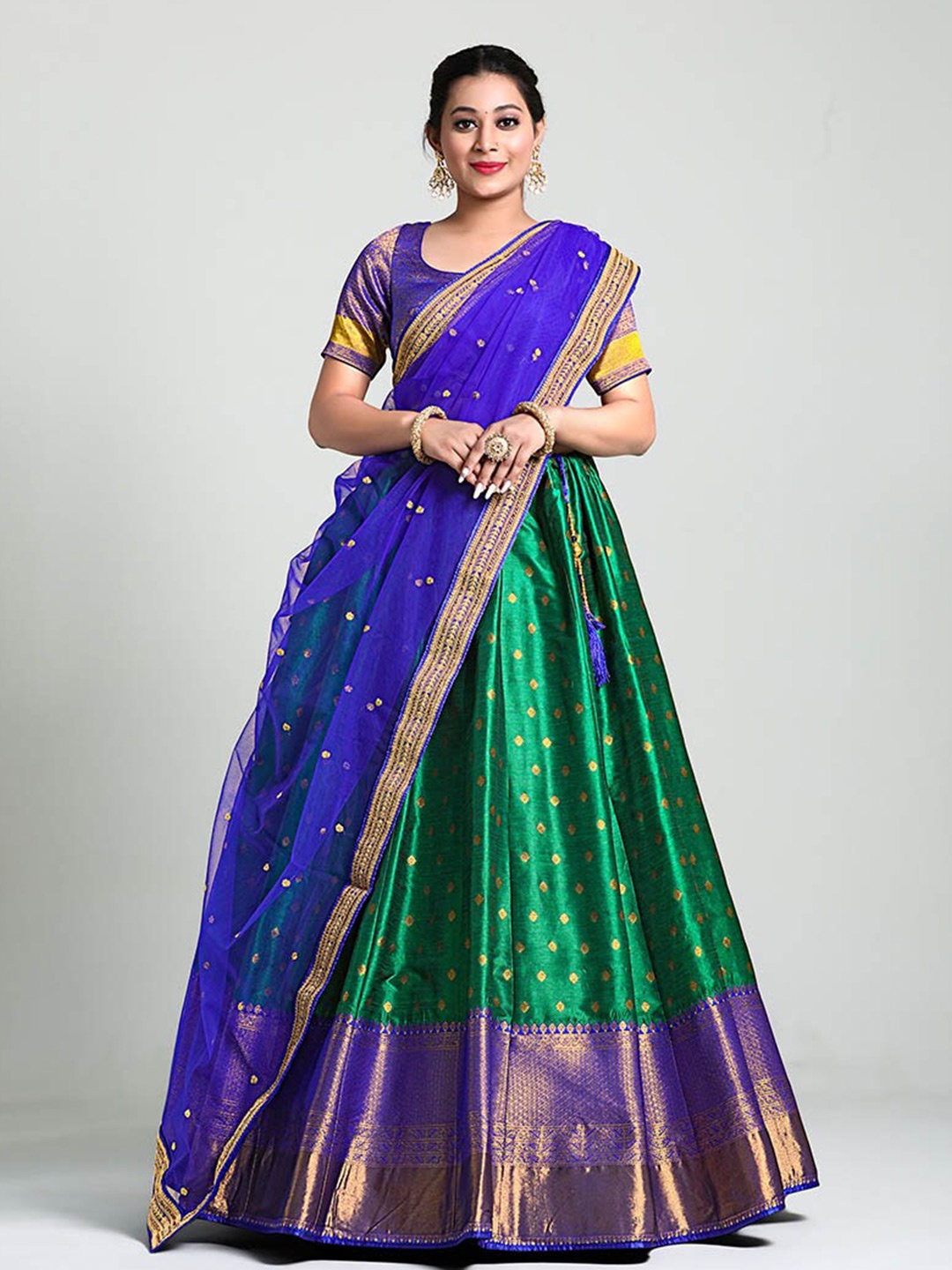 

HALFSAREE STUDIO Semi-Stitched Lehenga & Blouse With Dupatta, Green