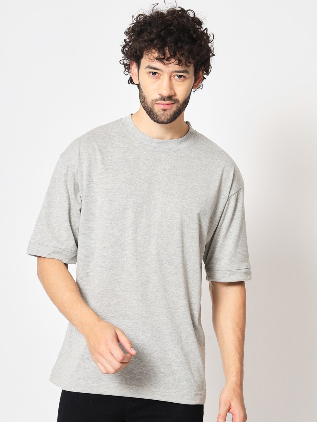 

Imsa Moda Drop Shoulder Cotton Oversized T-shirt, Grey melange