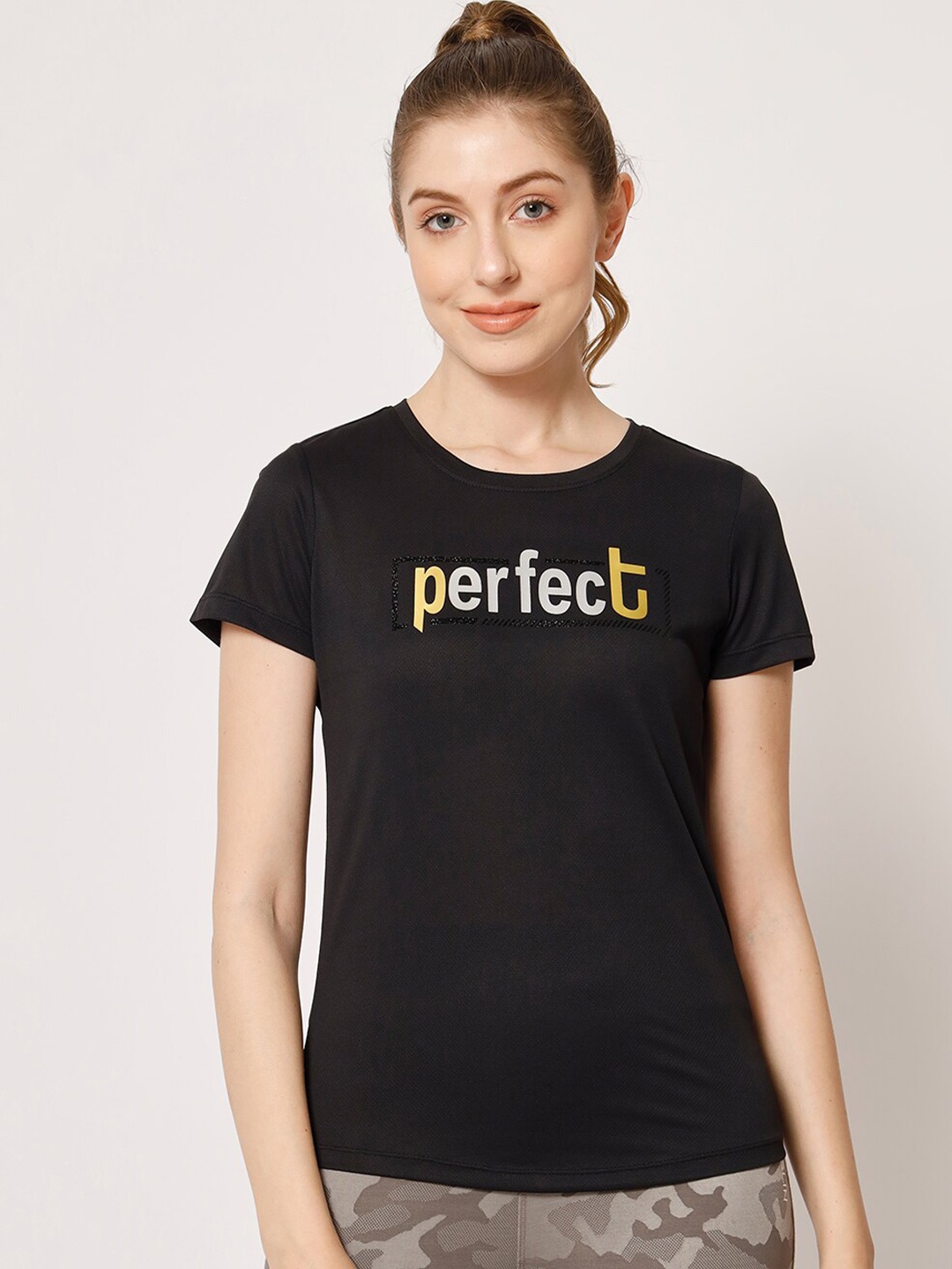 PERFKT-U Typography Printed Training & Gym Sports T-shirt, Black