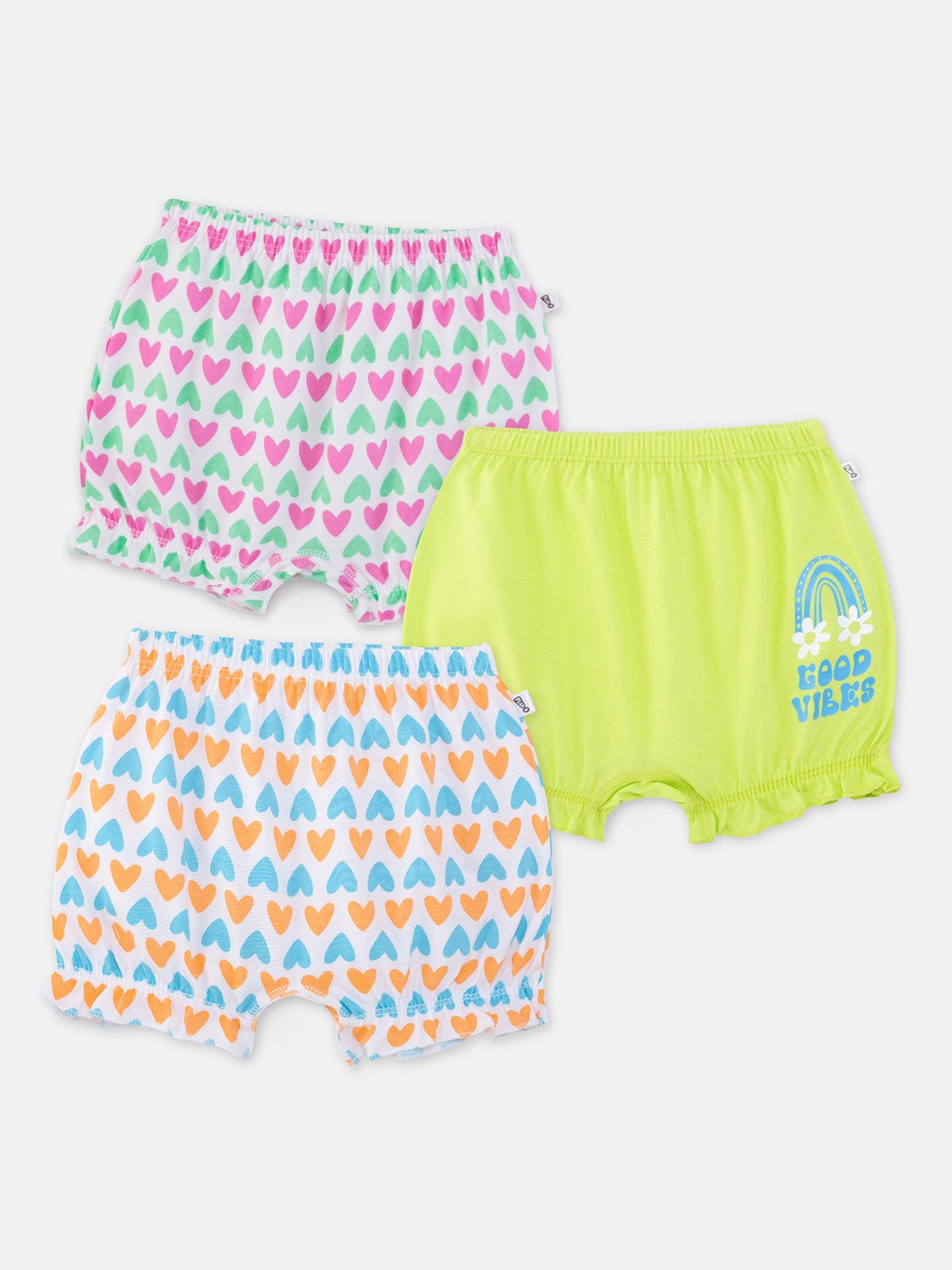 

You Got Plan B Girls Pack Of 3 Printed Pure Cotton Boy Shorts Briefs BL-GoodVibes: 2-4, Green
