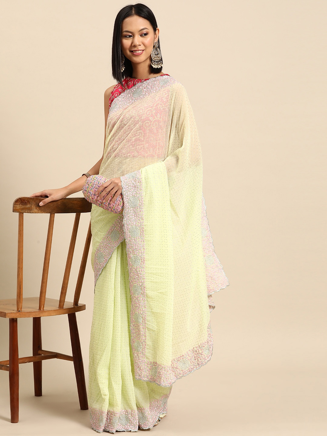 

Chhabra 555 Aari Work Poly Georgette Saree, Sea green