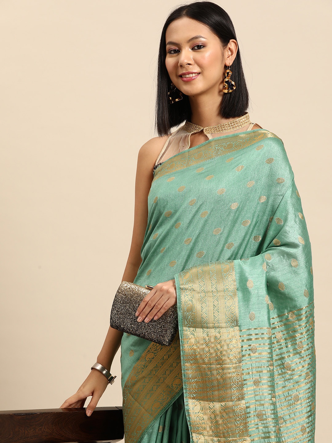 

Chhabra 555 Ethnic Motifs Zari Mysore Silk Saree, Sea green