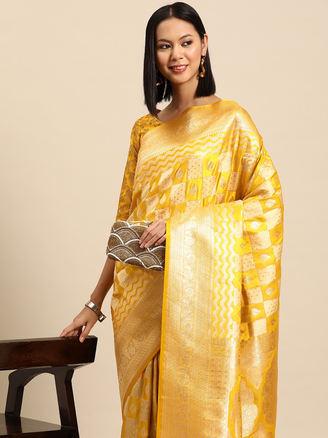 

Chhabra 555 Ethnic Motifs Zari Banarasi Saree, Yellow
