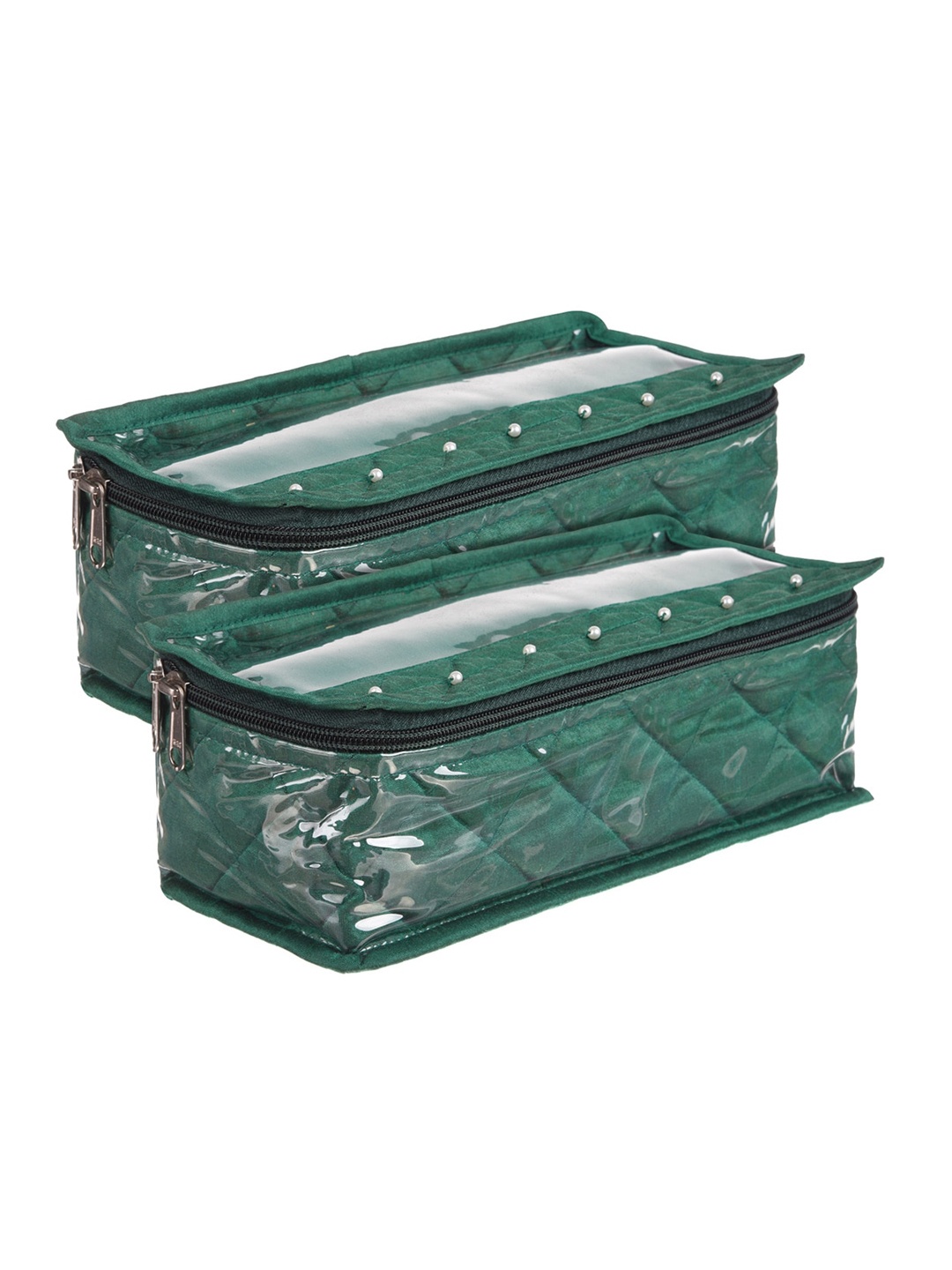 

Kuber Industries Green & Black 2-Pcs Self-Design Silk Bangle Organisers