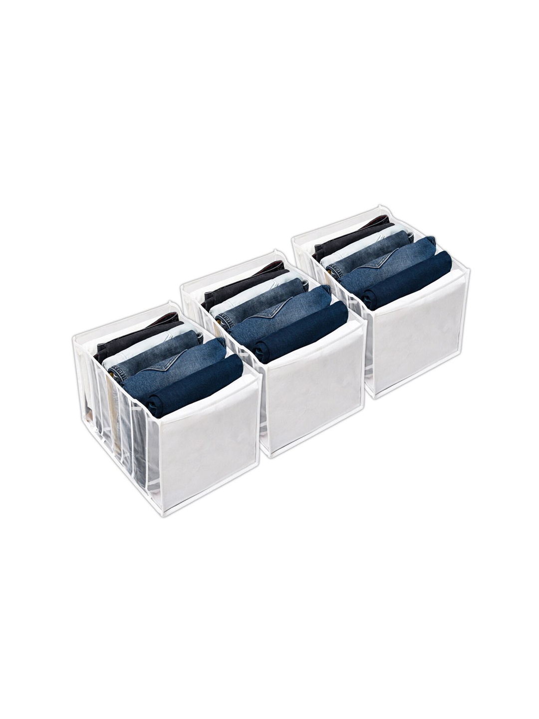 

Kuber Industries Grey 3-Pcs Foldable 7 Grids White Drawer Organizers