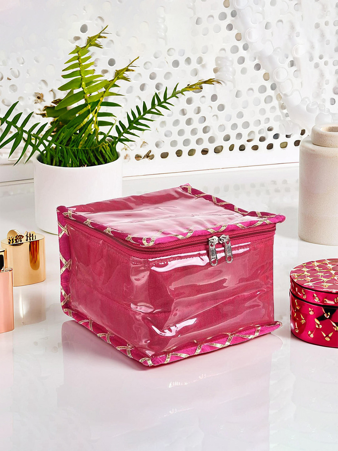 

Kuber Industries Pink Water Resistant PVC Jewellery Organiser