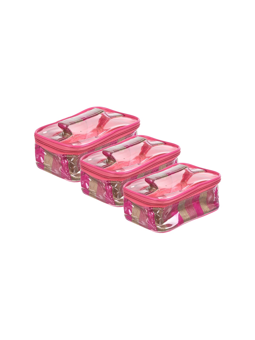 

Kuber Industries Pink 3 Pieces Vanity & Cosmetic Pouch Set with Handle