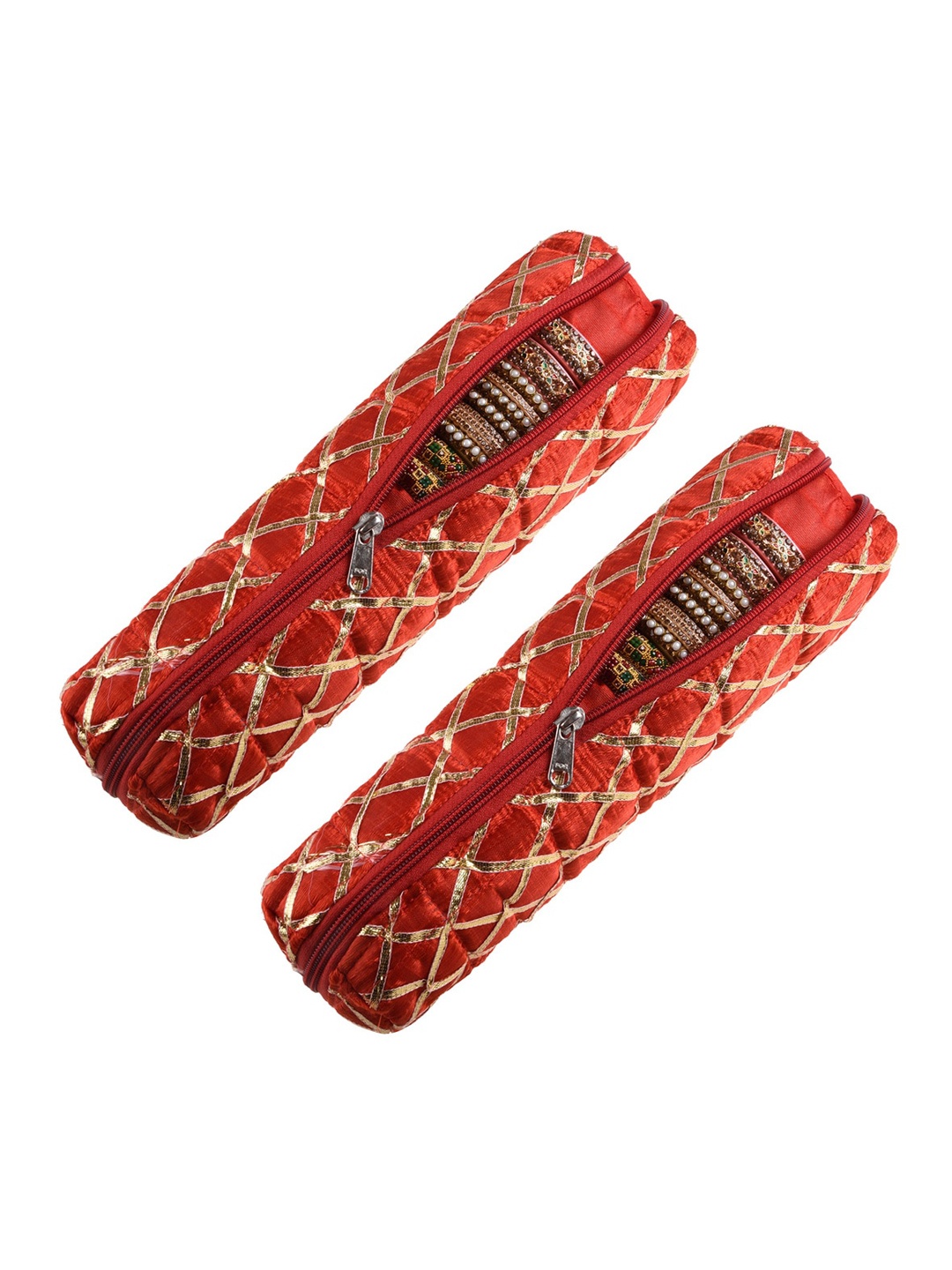 

Kuber Industries Red & Gold Toned 2 Pieces Printed Single Rod Bangle Boxes