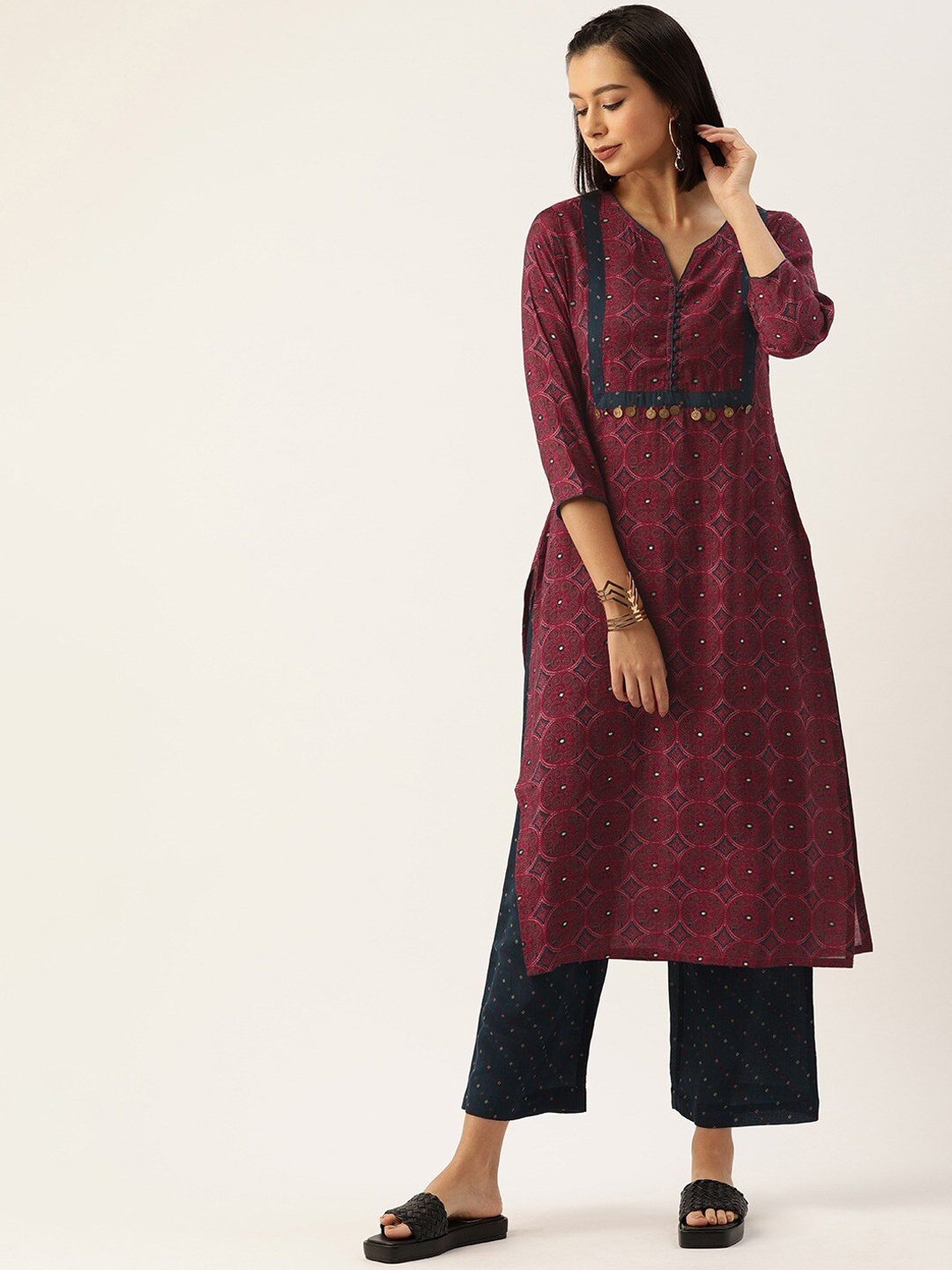 

KALINI Printed Pure Cotton Kurta with Trousers, Magenta