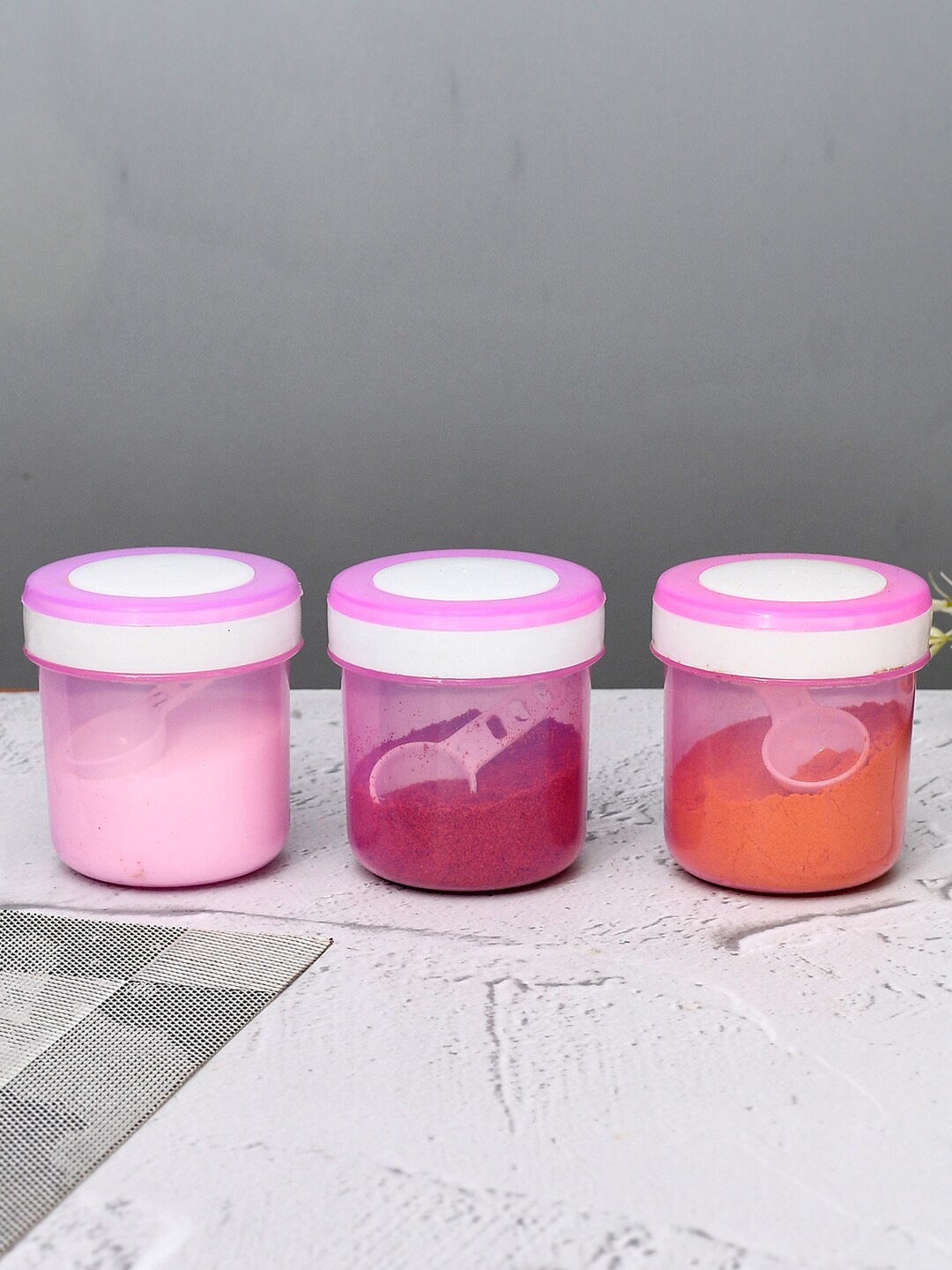 

Kuber Industries Pink & White 12 Pieces Airtight Storage Containers With Spoons-1.10L