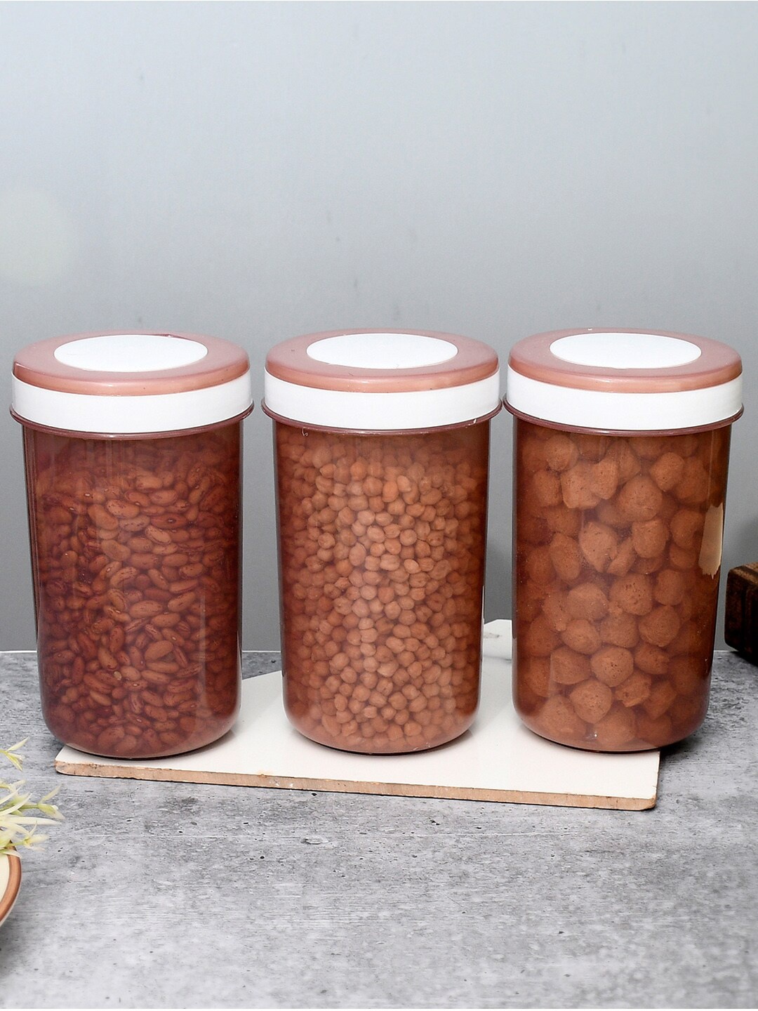 

Kuber Industries Brown & White 3 Pieces Airtight Storage Containers With Spoons