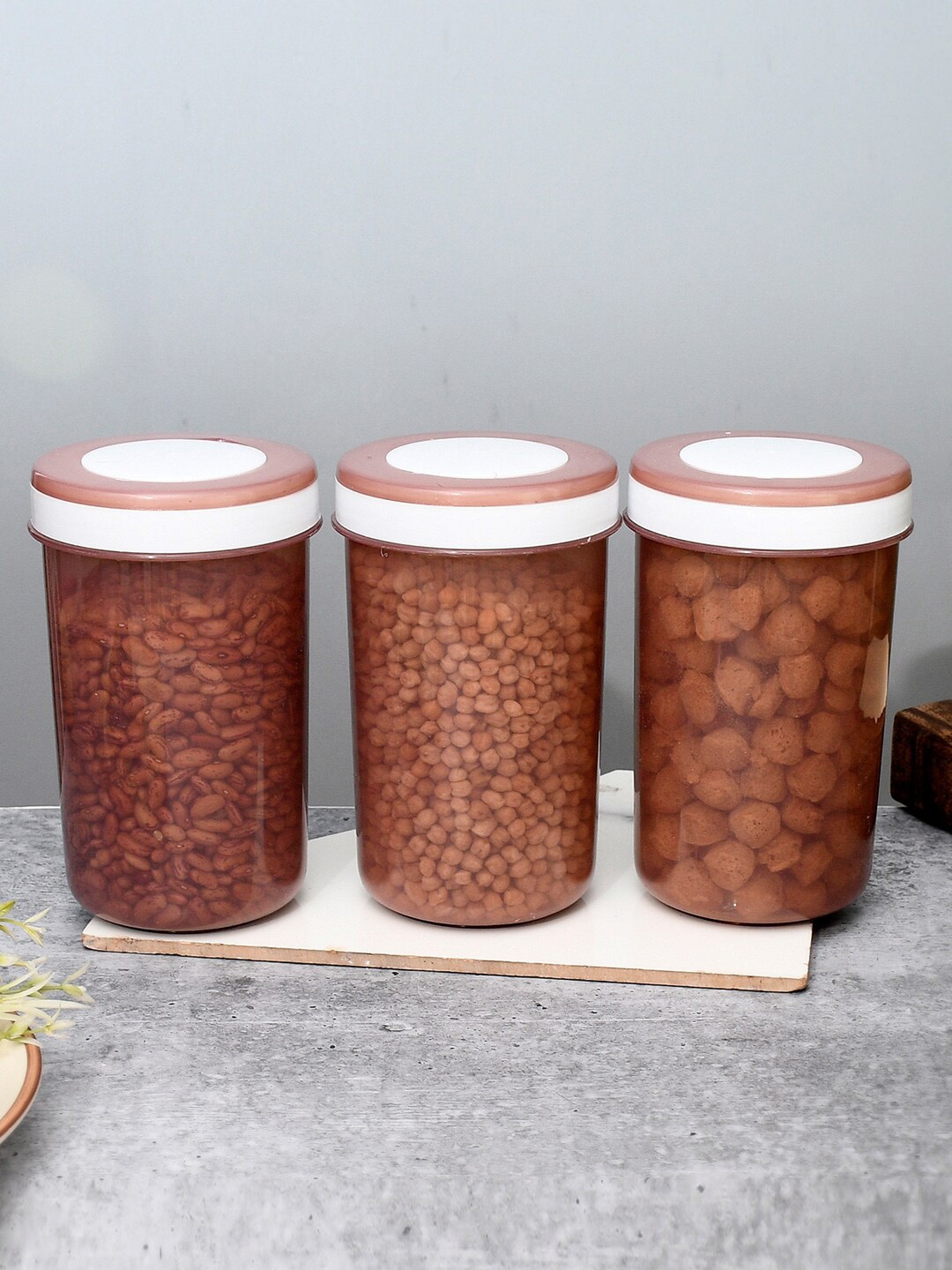 

Kuber Industries Transparent 3 Pieces Air-Tight Brown Kitchen Container With Spoon 2 L