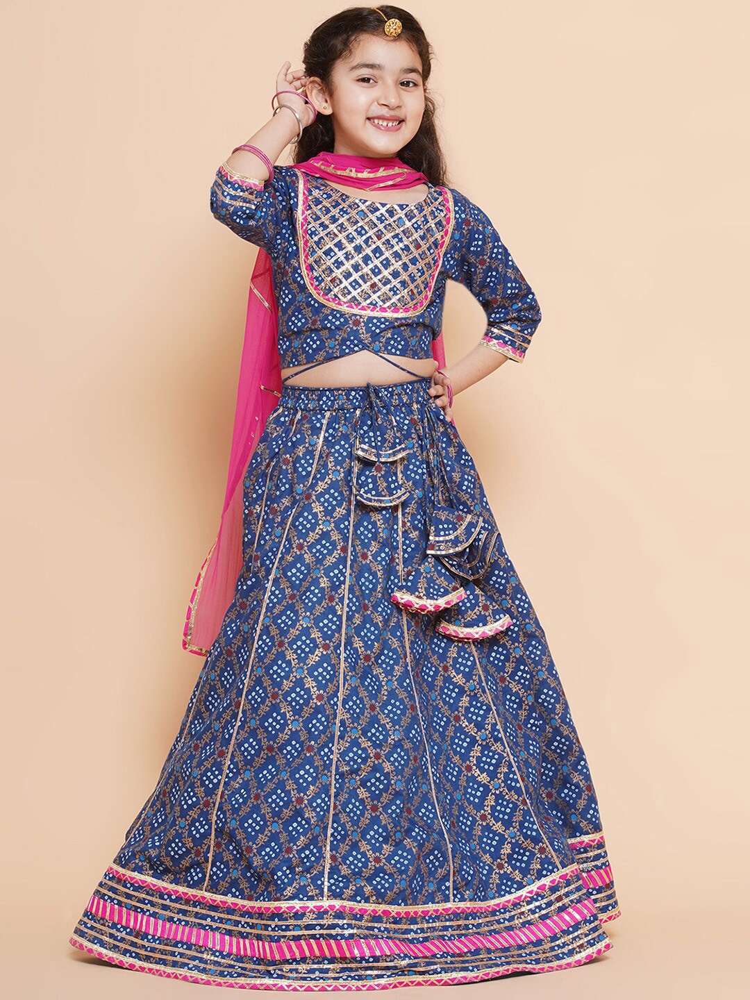 

Bitiya by Bhama Girls Printed Ready to Wear Lehenga & Blouse With Dupatta, Blue