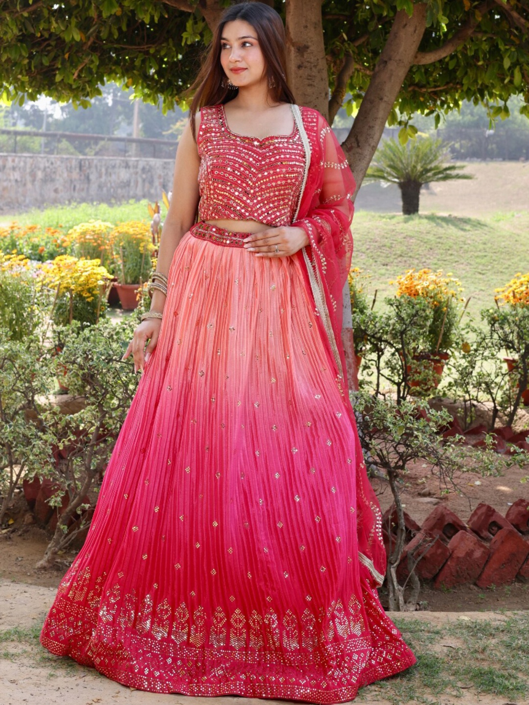 

Chhabra 555 Magenta Embellished Lehenga Choli With Dupatta