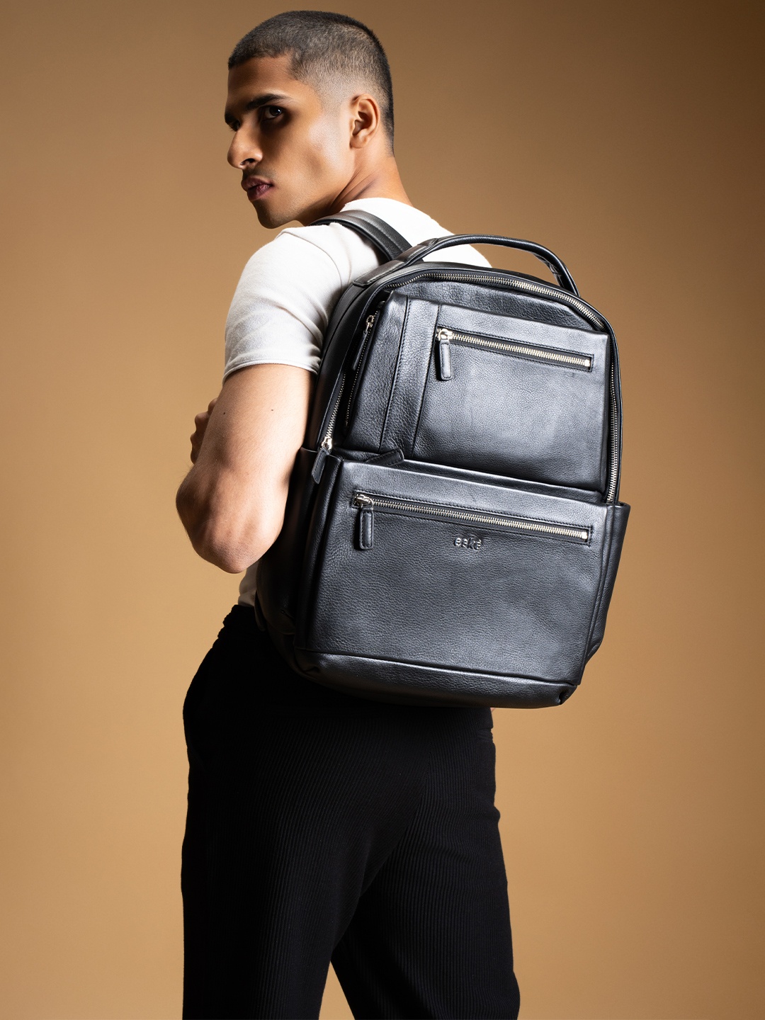 

Eske Leather Backpack With Compression Straps, Black