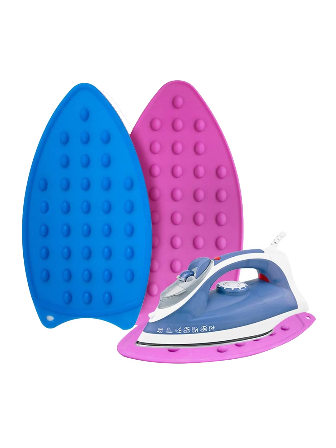 

Kuber Industries Blue & Pink 2-Pcs Self-Design Silicone Iron Mats