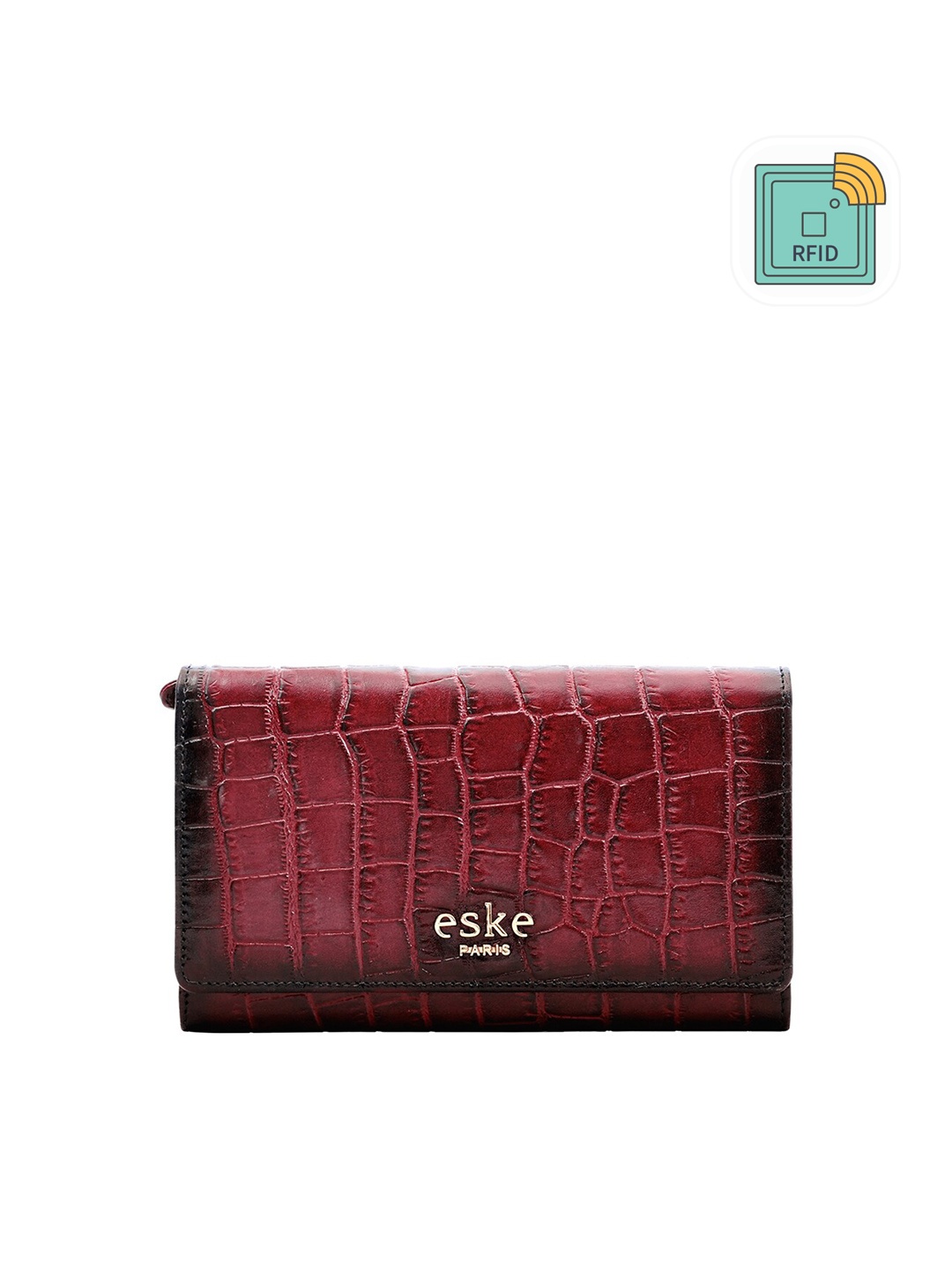 

Eske Women Textured Leather Three Fold Wallet, Maroon