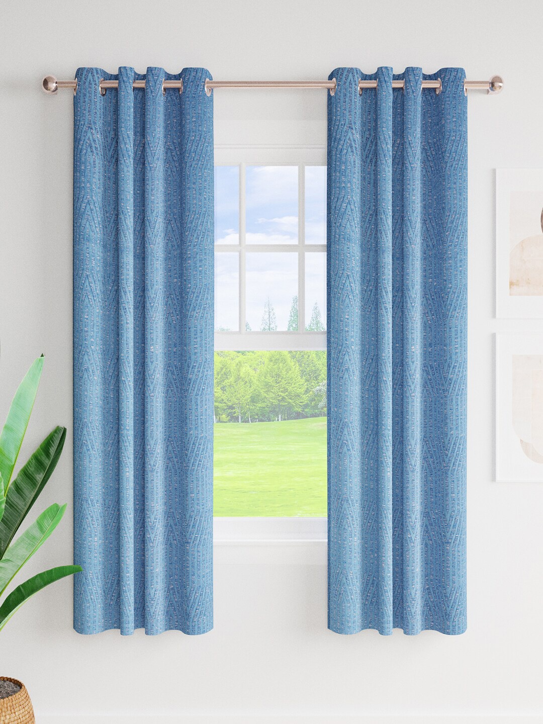 

Just Home Blue 2 Pieces Room Darkening Jacquard Window Curtains