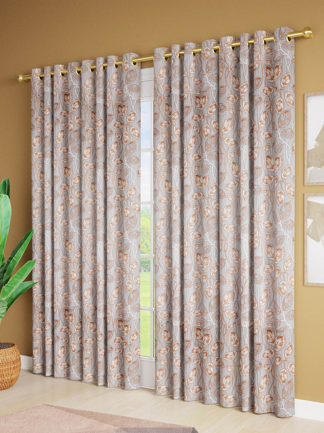 

Just Home Blue & Brown 4 Pieces Tropical Printed Jacquard Door Curtains