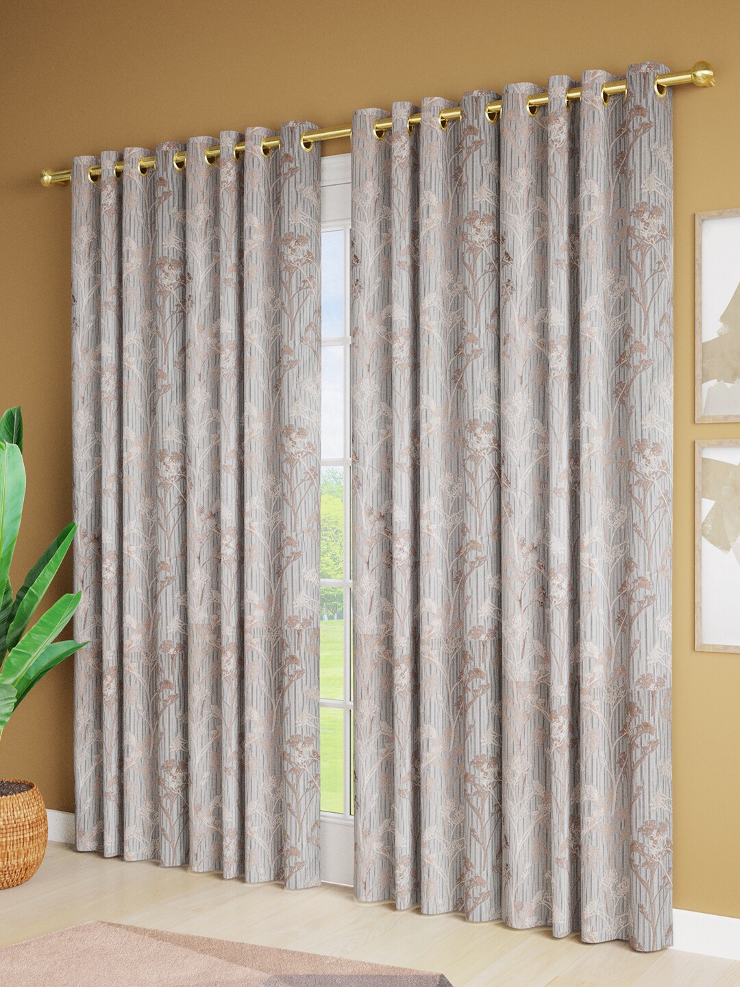

Just Home Blue & Grey 4 Pieces Floral Jacquard Room Darkening Door Curtains