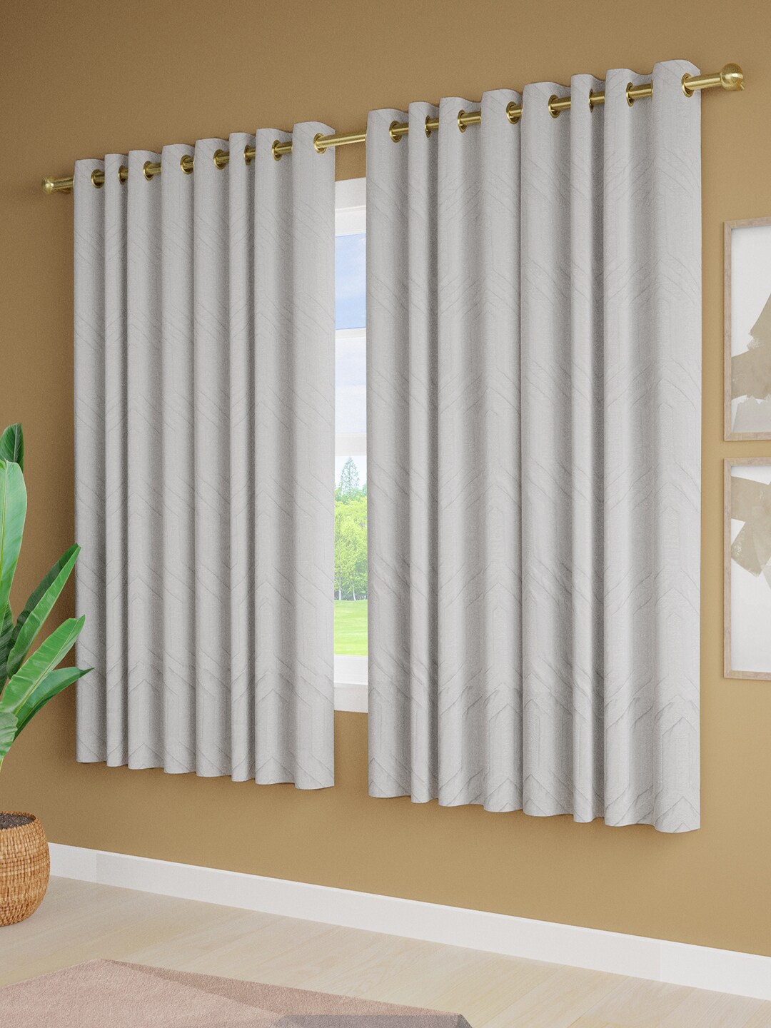 

Just Home White 4 Pieces Geometric Textured Jacquard Window Curtains