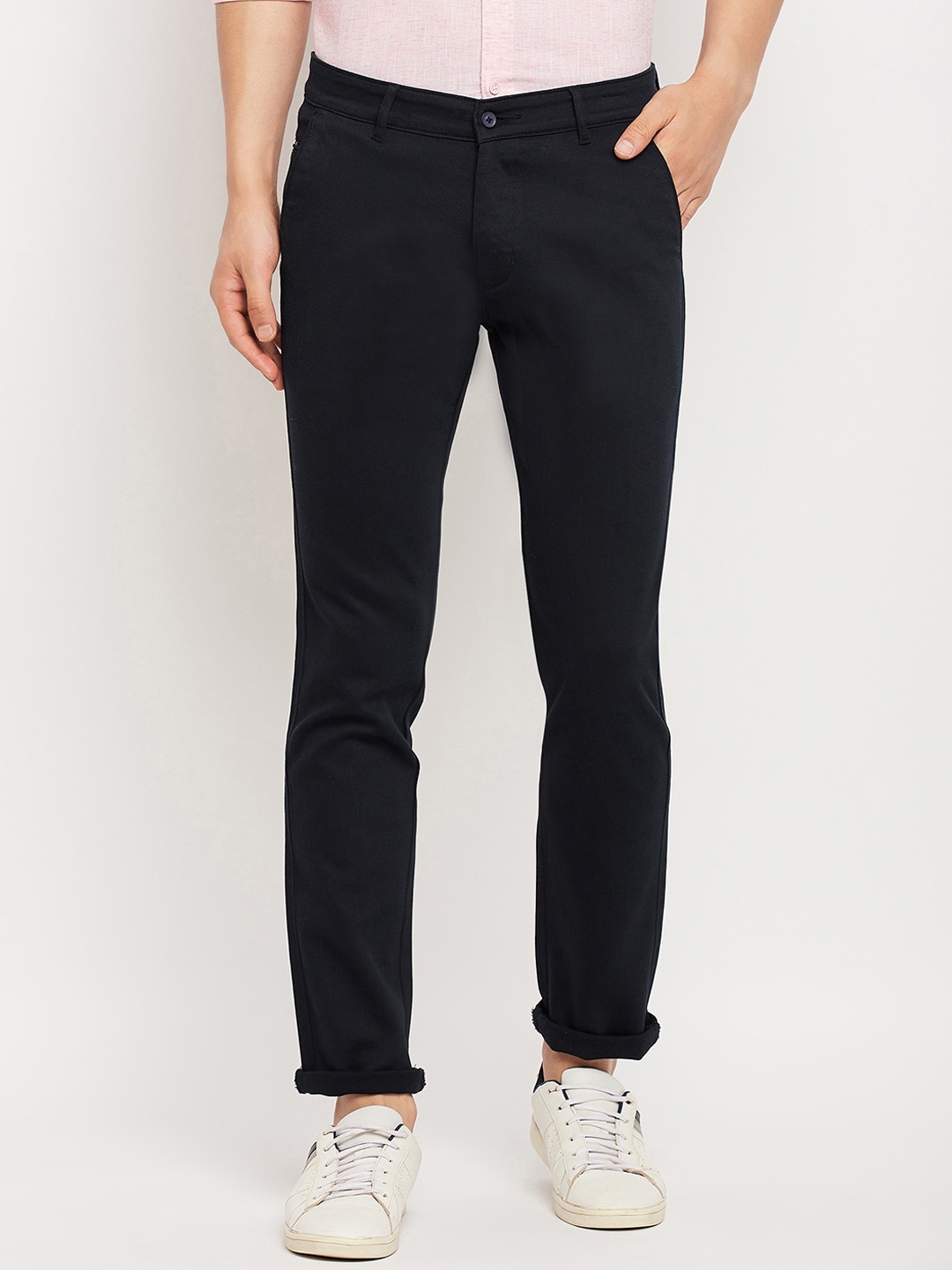 

Duke Men Mid Rise Cotton Slim Fit Trousers, Navy blue