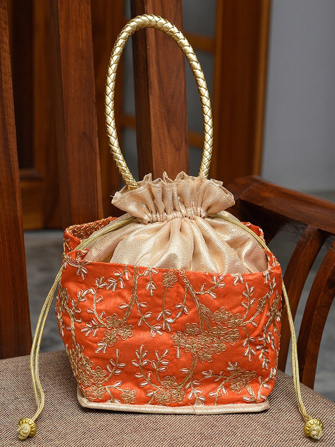 

Kuber Industries Embroidered Cotton Canvas Potli, Orange