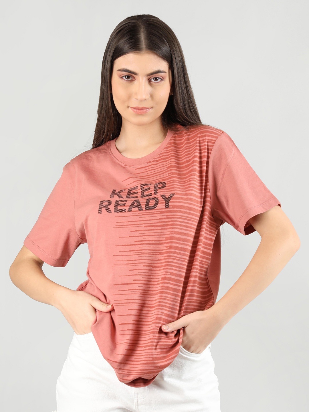 

Plagg Typography Printed Loose Cotton T-Shirt, Pink