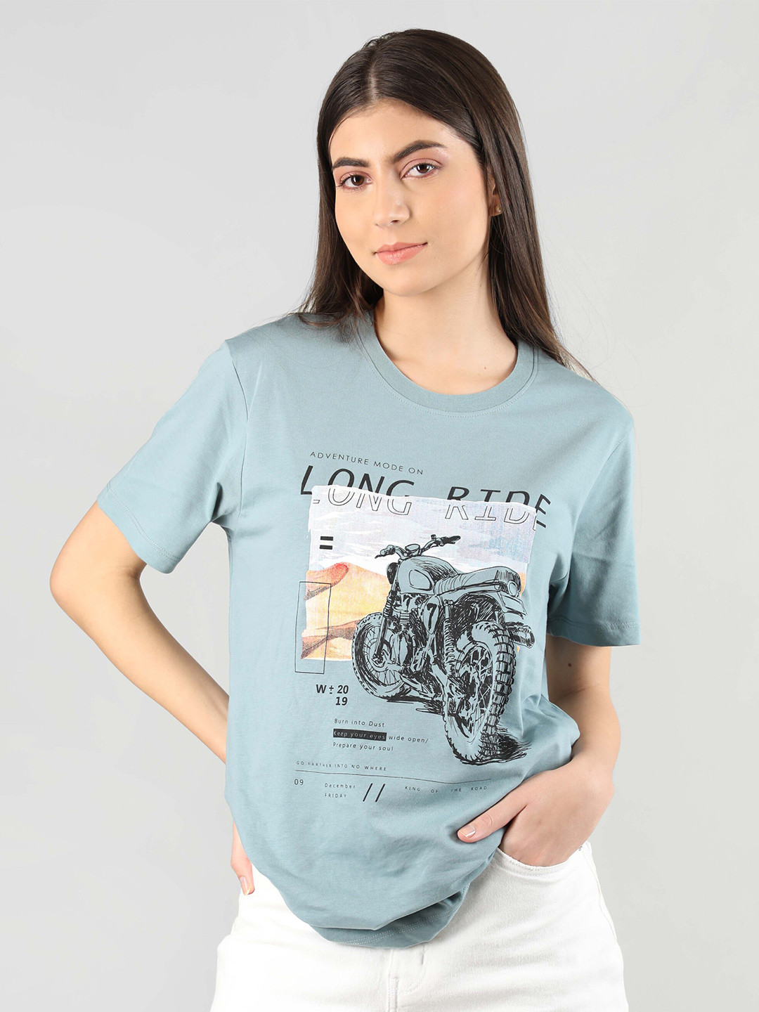 

Plagg Graphic Printed Loose Cotton T-Shirt, Sea green