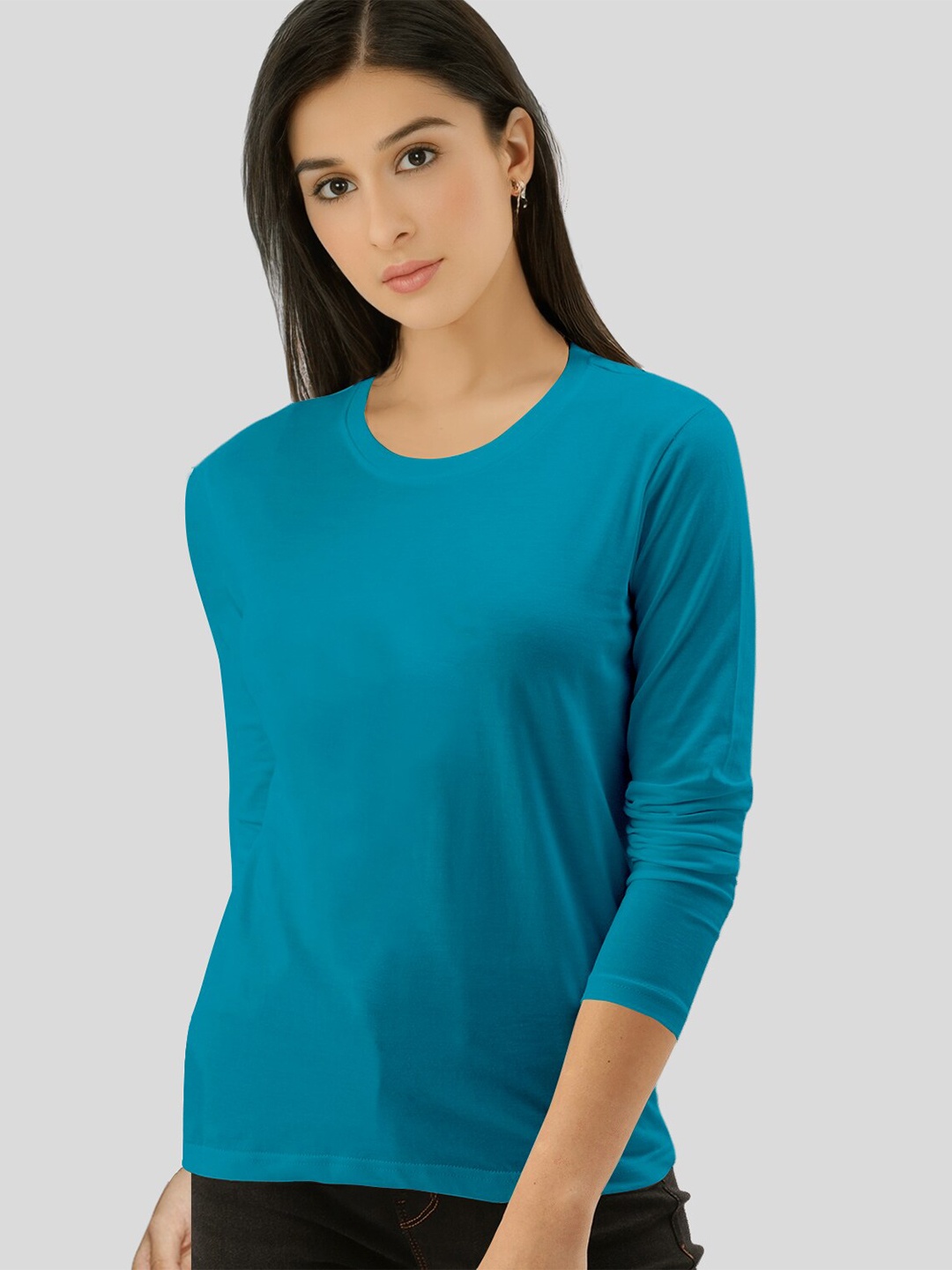 

Pootlu Round Neck Pure Cotton T-Shirt, Turquoise blue