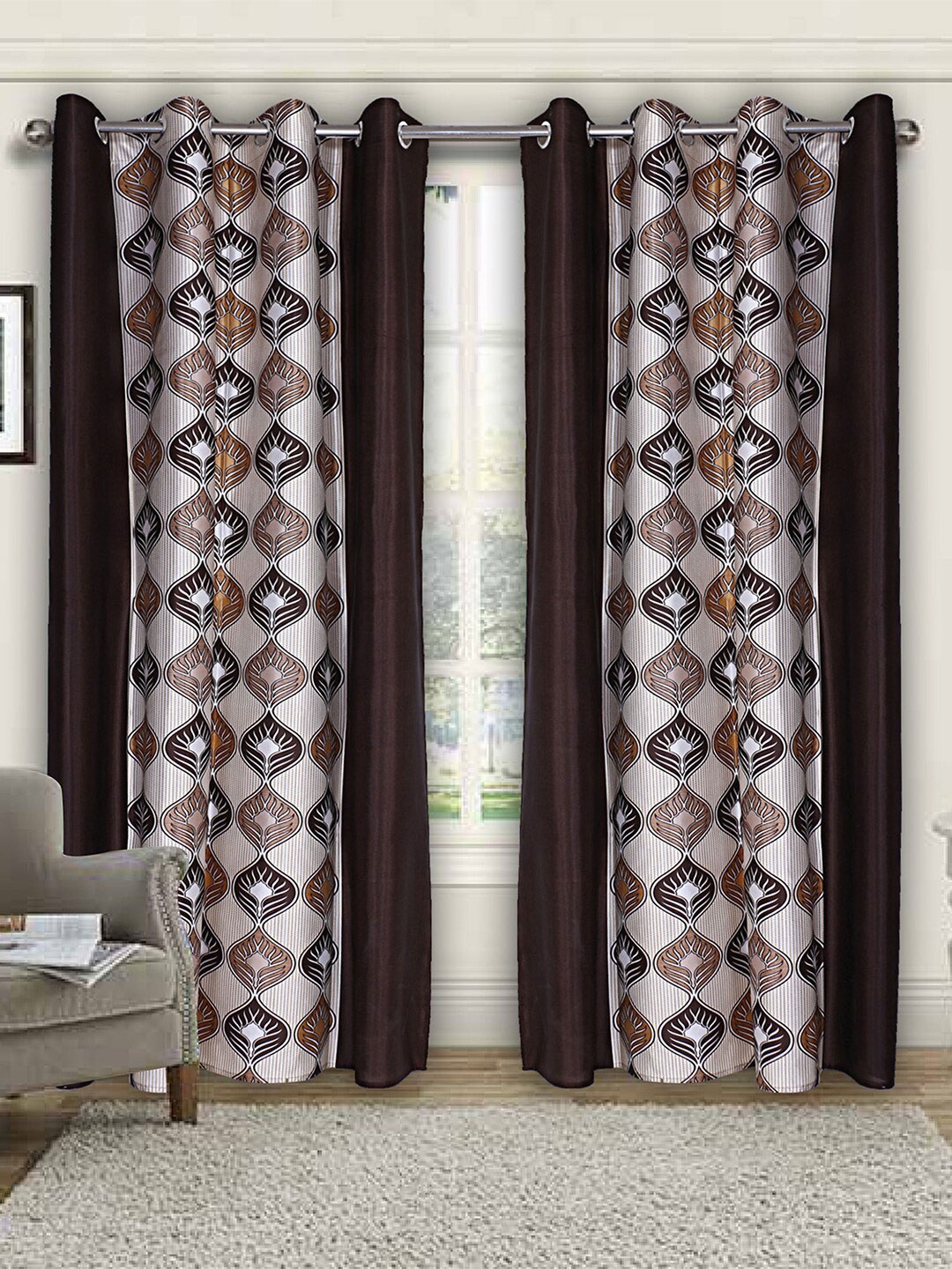 

Kuber Industries Cream-Coloured & White 2 Pieces Ethnic Motifs Black Out Door Curtains