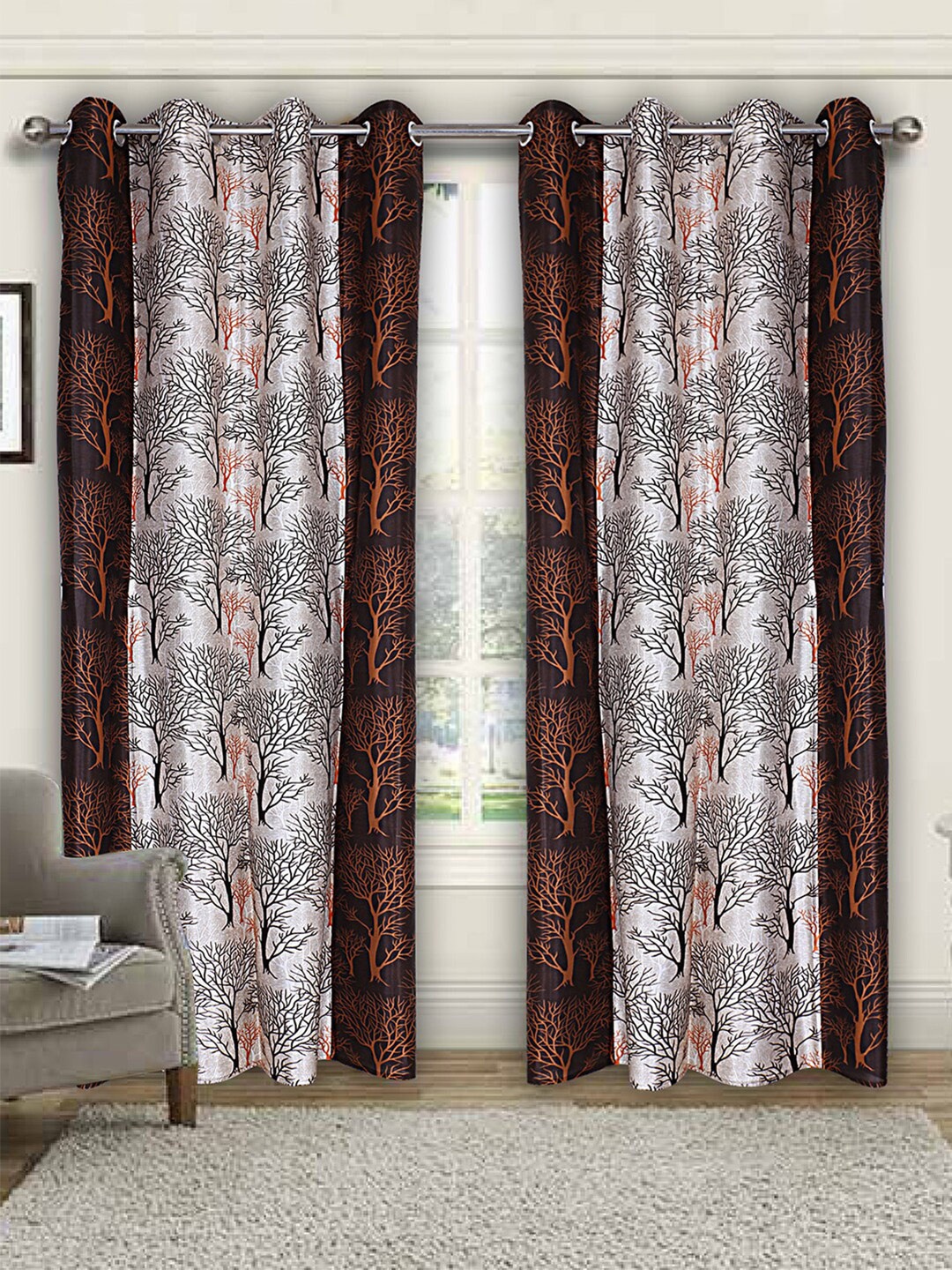 

Kuber Industries Peach-Coloured & White 2 Pieces Silk Black Out Door Curtains