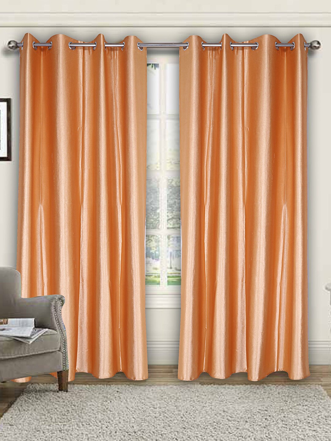 

Kuber Industries Peach-Coloured 2 Pieces Silk Black Out Door Curtains