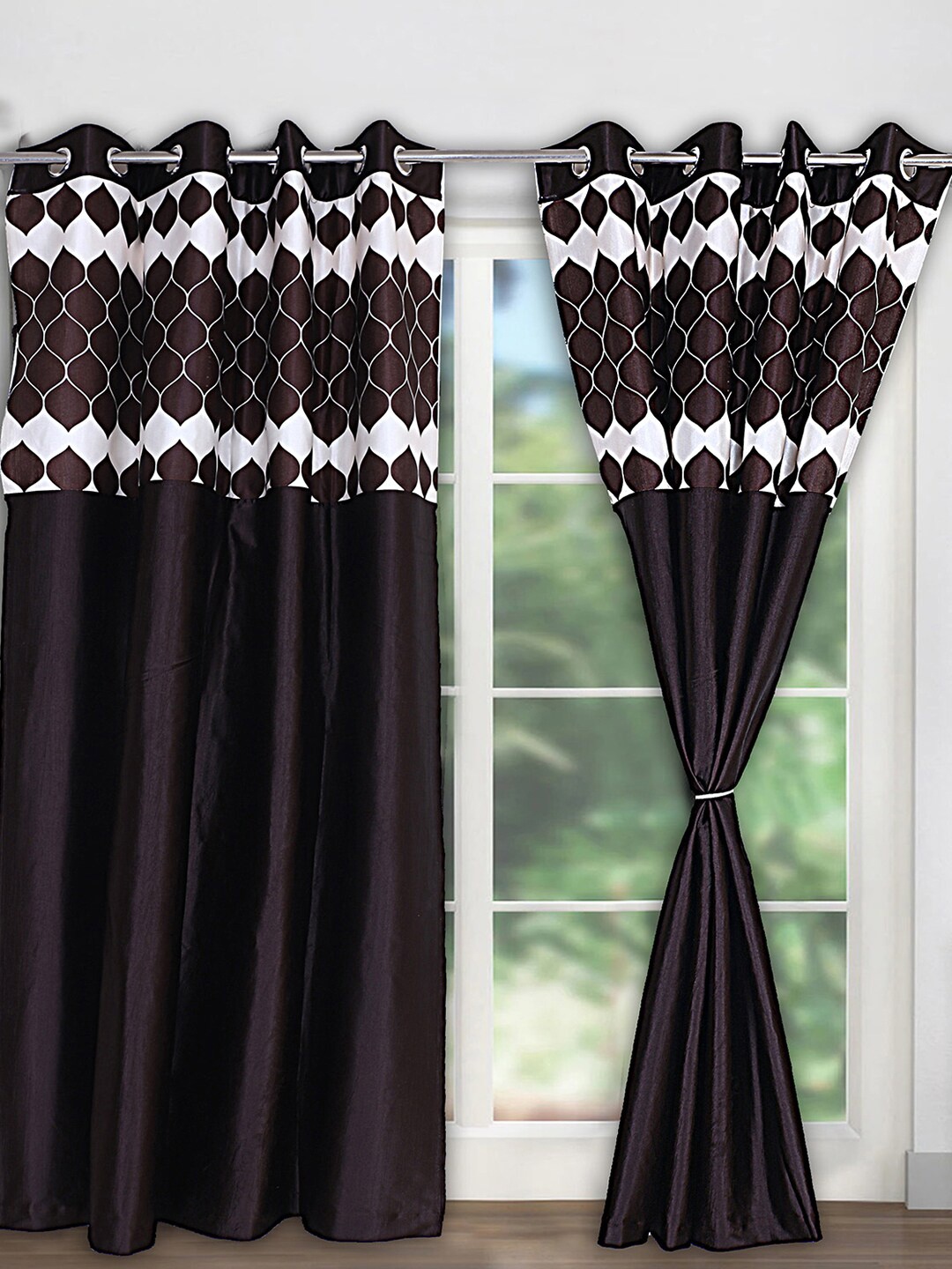 

Kuber Industries Brown & White 2 Pieces Geometric Silk Black Out Door Curtain