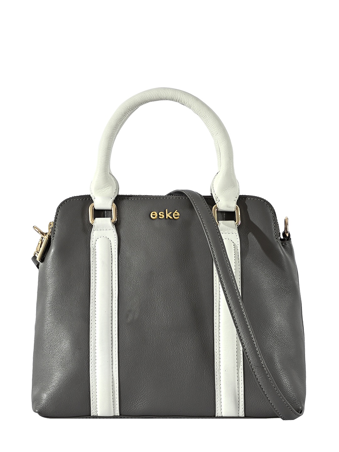 

Eske Striped Leather Structured Handheld Bag, Grey