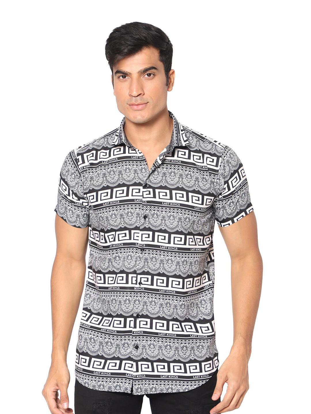 

N AND J Classic Geometric Printed Casual Shirt, Black
