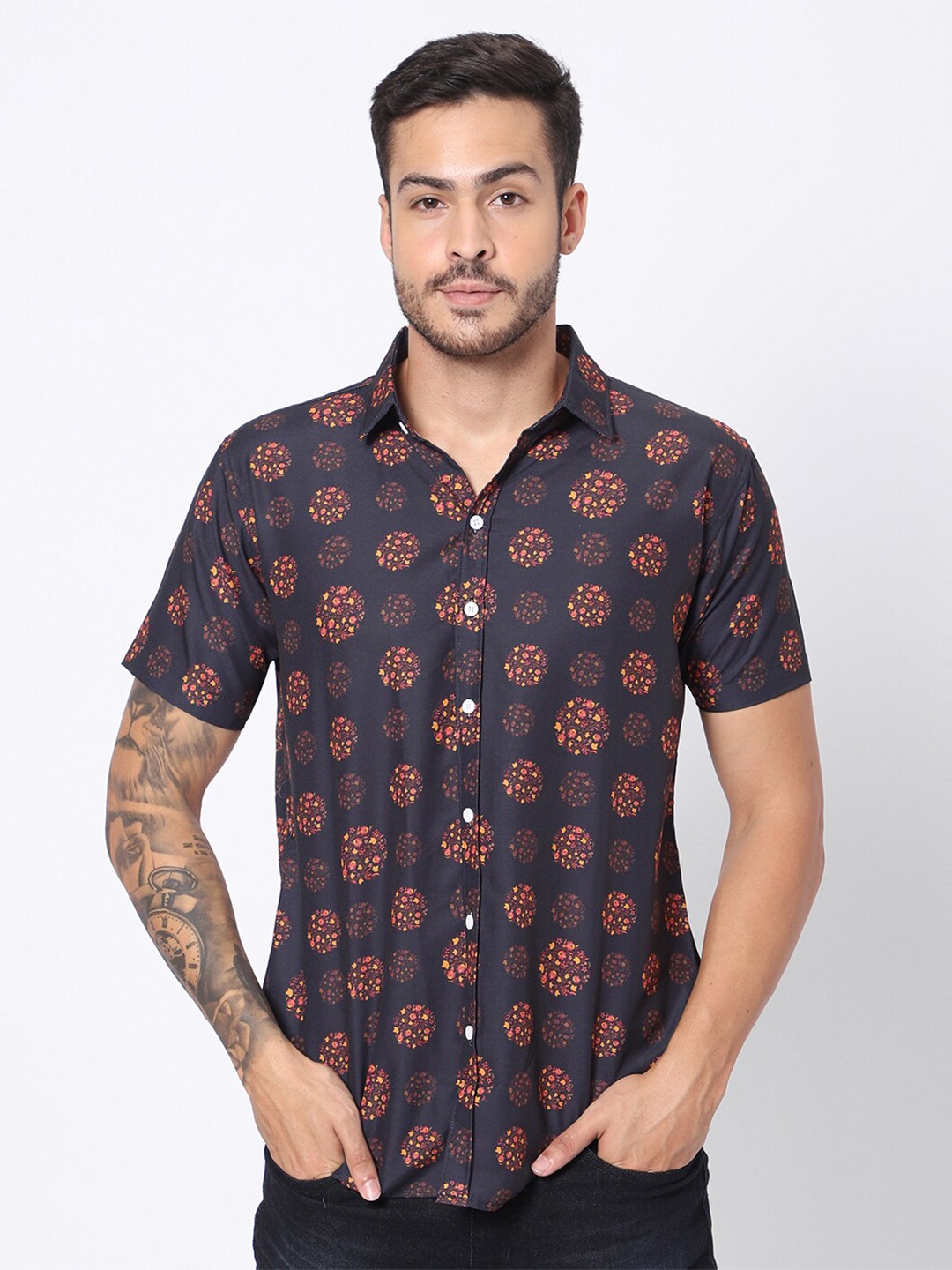 

N AND J Classic Floral Printed Casual Shirt, Black