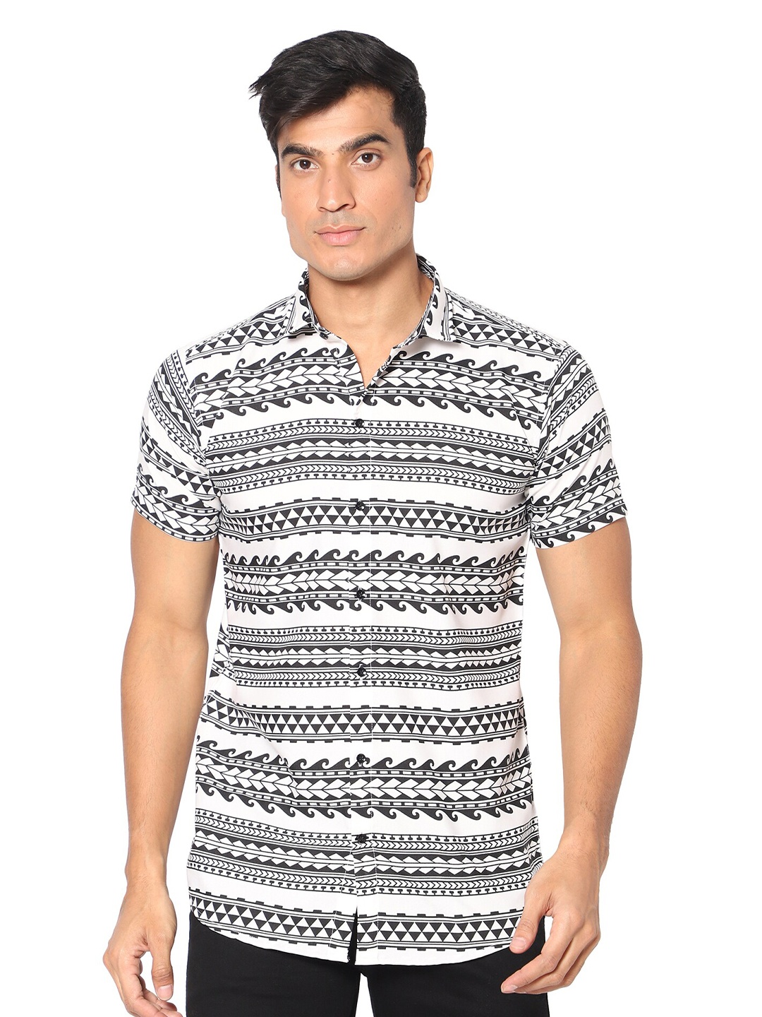 

N AND J Classic Opaque Geometric Printed Casual Shirt, White