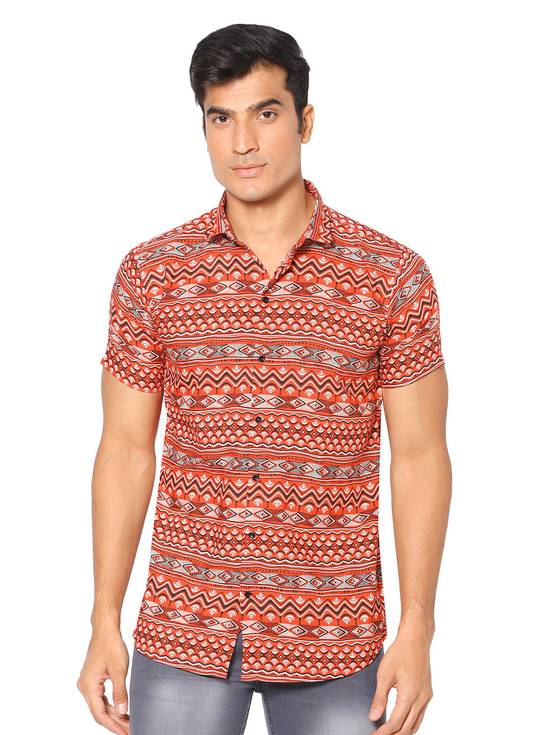

N AND J Classic Opaque Ethnic Motifs Printed Casual Shirt, Red
