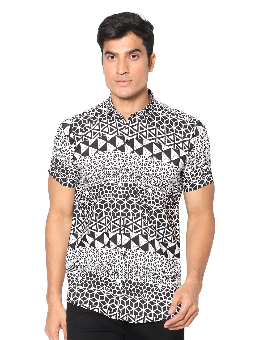 

N AND J Classic Fit Ethnic Motifs Printed Casual Shirt, White