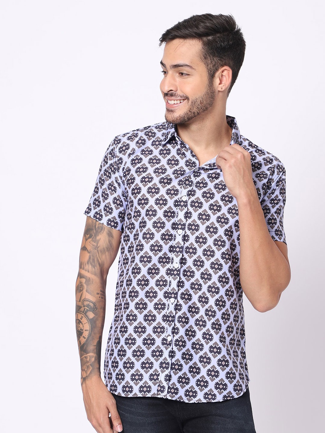 

N AND J Classic Fit Ethnic Motifs Printed Casual Shirt, White