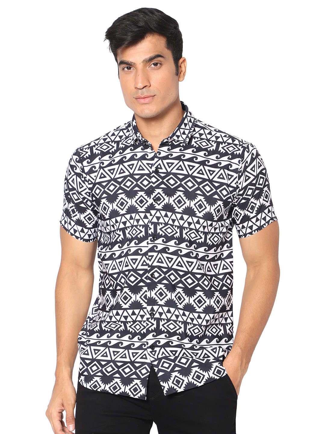 

N AND J Classic Fit Ethnic Motifs Printed Casual Shirt, White