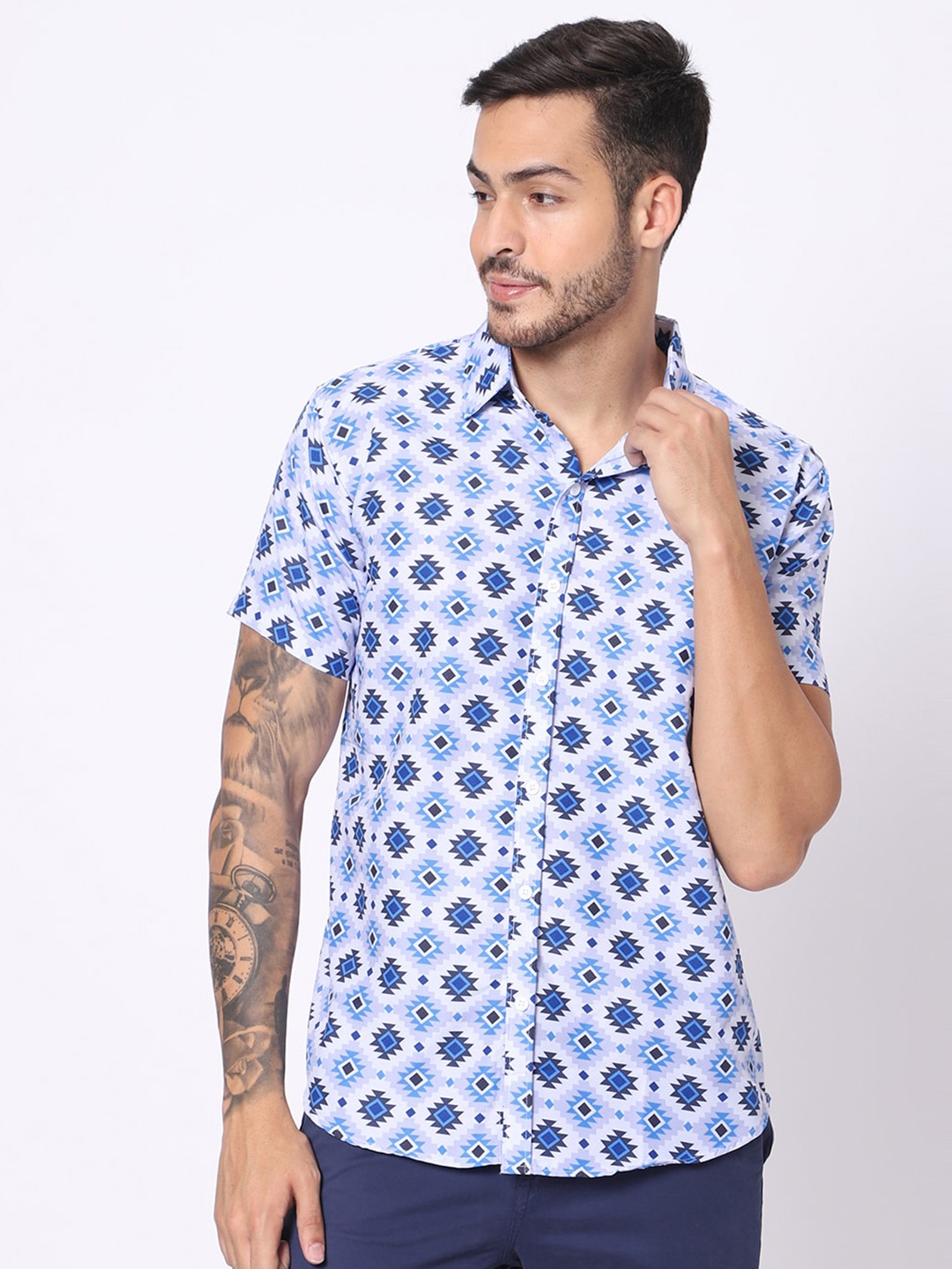 

N AND J Classic Fit Ethnic Motifs Printed Casual Shirt, White