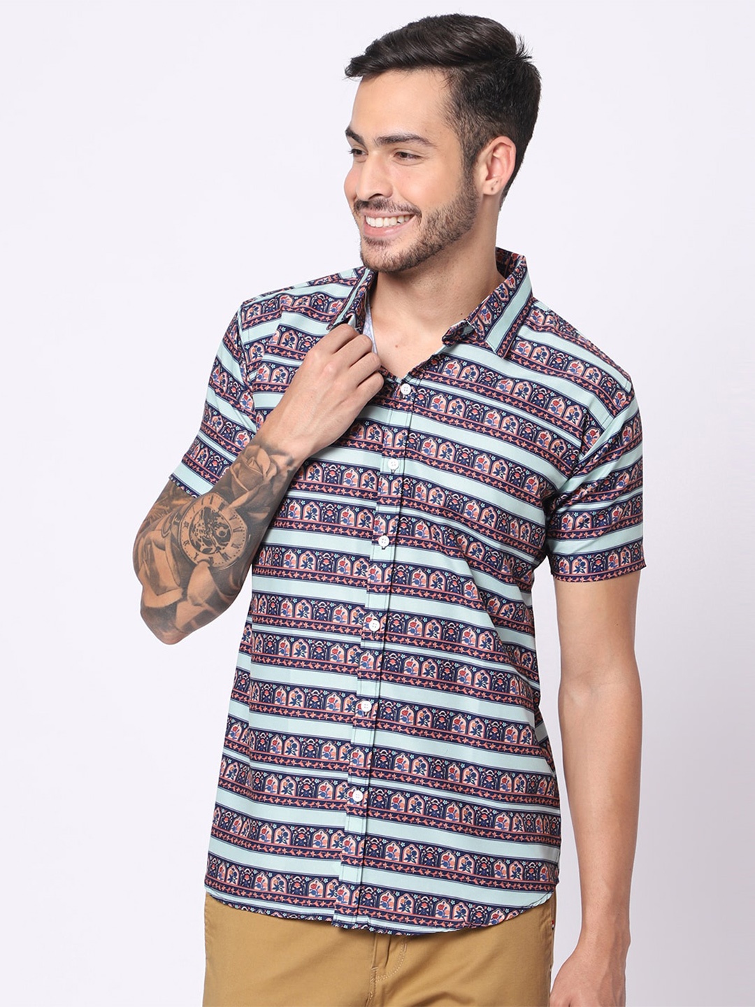 

N AND J Men Ethnic Motifs Printed Classic Casual Shirt, Blue