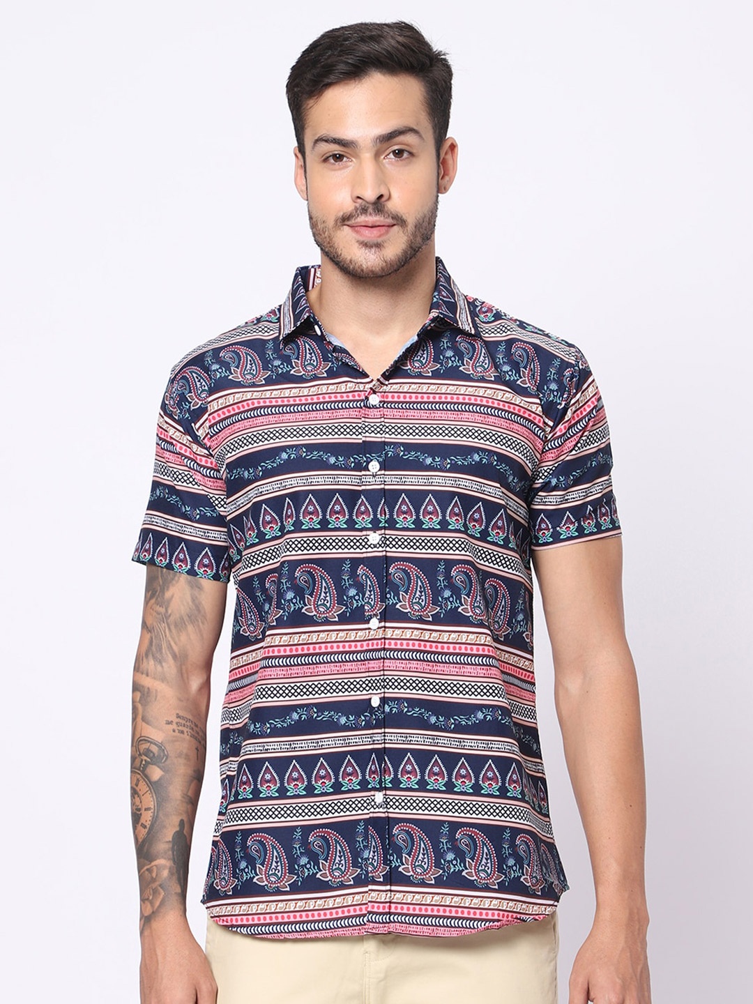 

N AND J Ethnic Motifs Printed Classic Casual Shirt, Blue