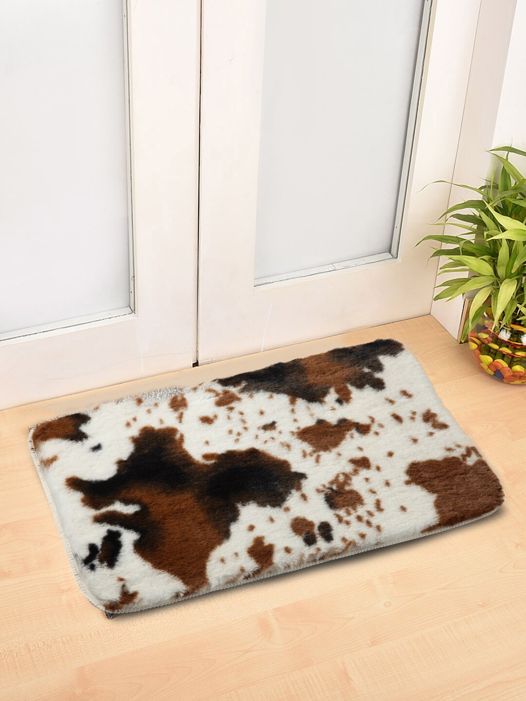 

FABINALIV White & Brown Textured Anti-Skid Doormat