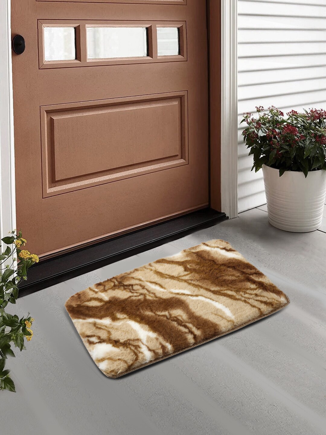 

FABINALIV Brown Printed Anti-Skid Doormat