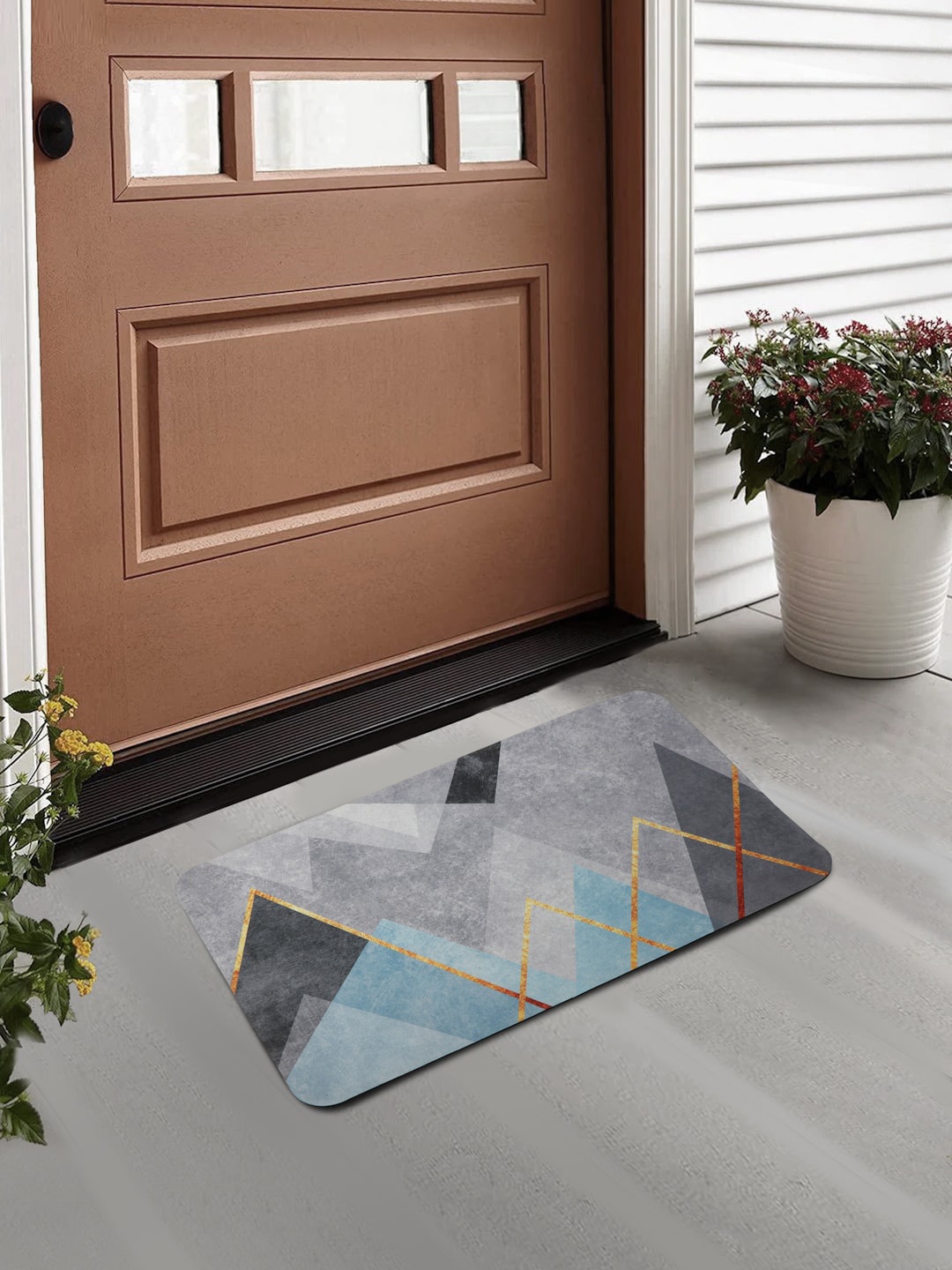 

FABINALIV Blue Printed Anti-Skid Doormat, Grey