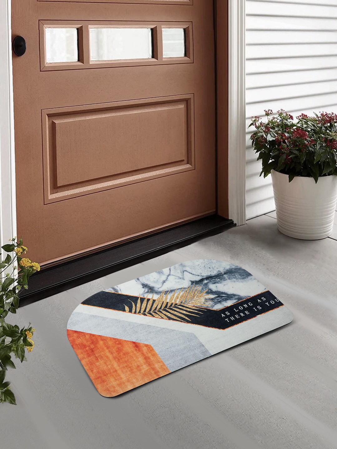 

FABINALIV Blue & Orange Colored Printed Anti-Skid Doormat